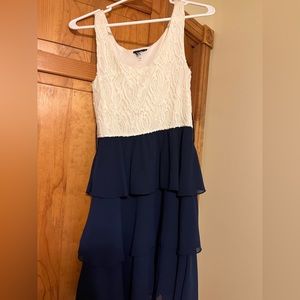 White & Navy Ruffle Dress